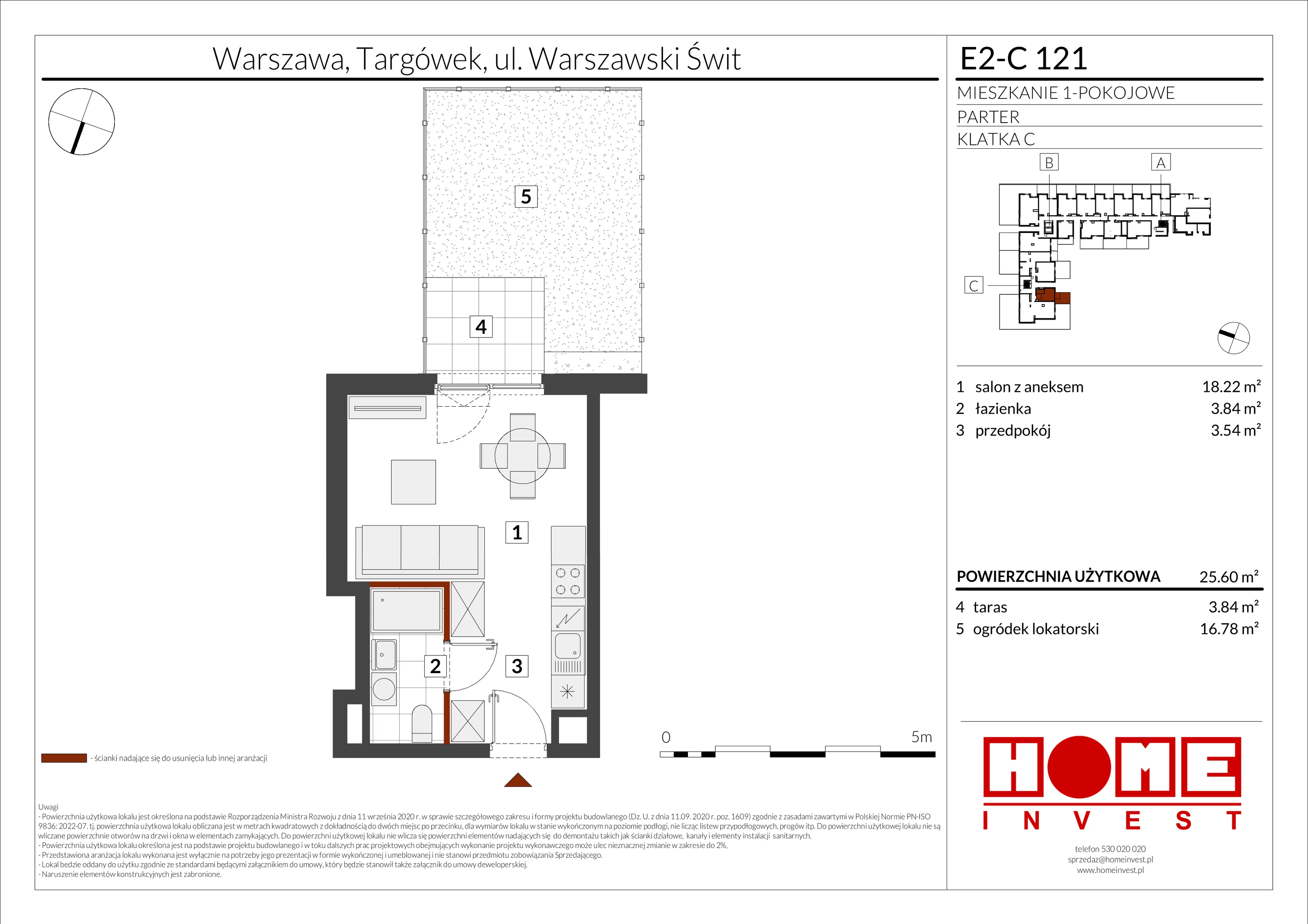 1 pokój, mieszkanie 25,60 m², parter, oferta nr E2-C121, Warszawski Świt Etap XI, Warszawa, Targówek, Bródno, ul. Warszawski Świt