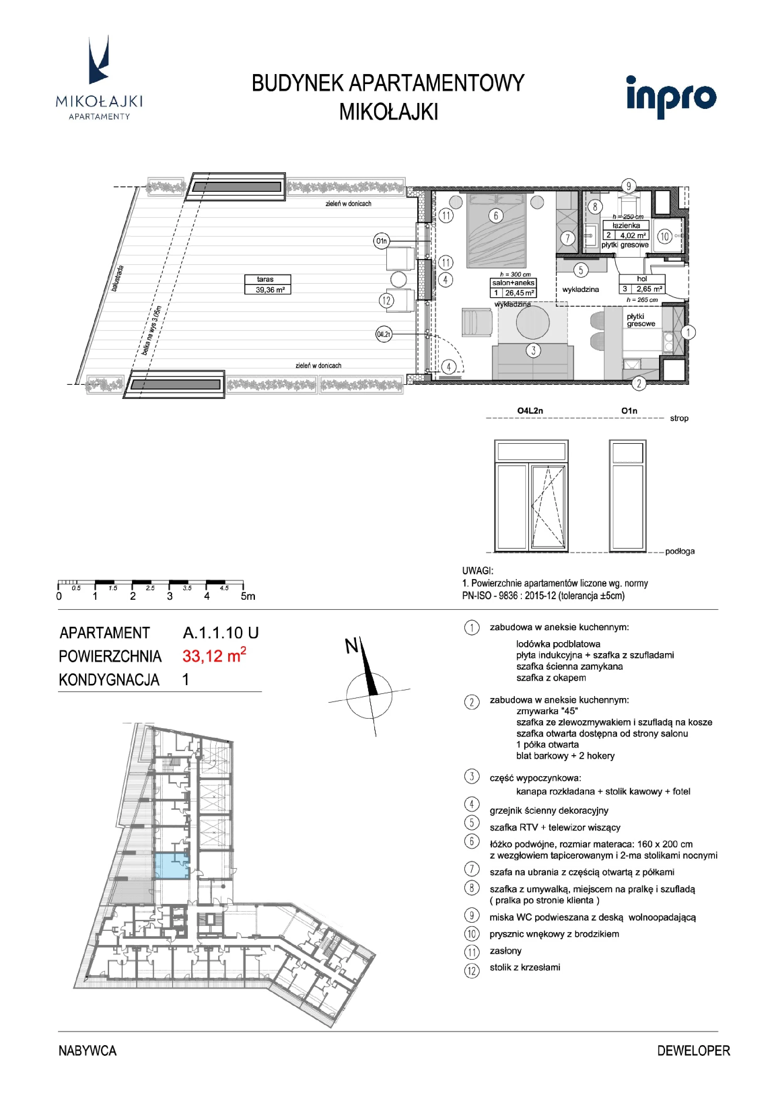 1 pokój, apartament 33,17 m², piętro 1, oferta nr A.1.1.10U, N11 Apartamenty Mikołajki, Mikołajki, ul. Spacerowa