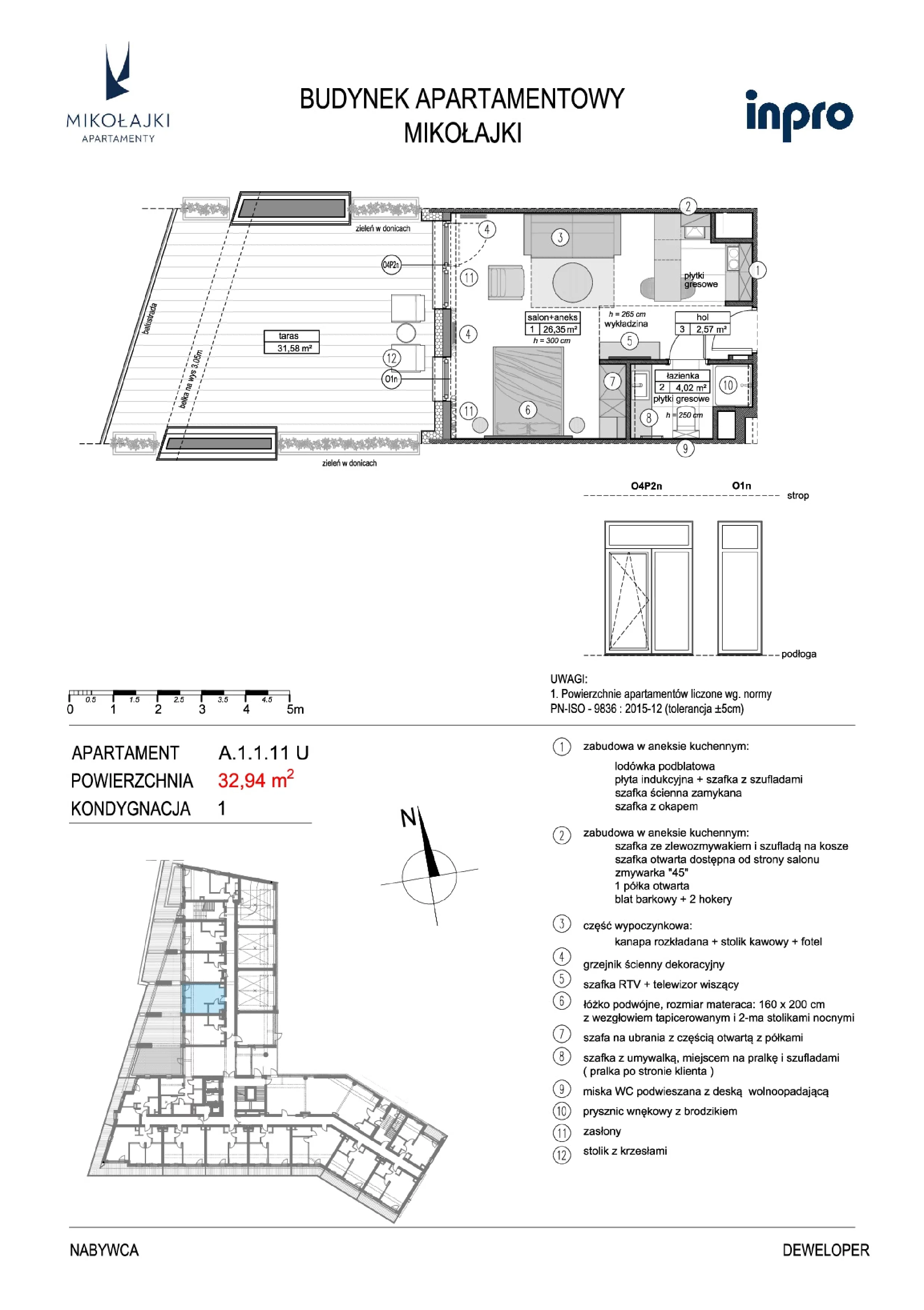 1 pokój, apartament 33,06 m², piętro 1, oferta nr A.1.1.11U, N11 Apartamenty Mikołajki, Mikołajki, ul. Spacerowa