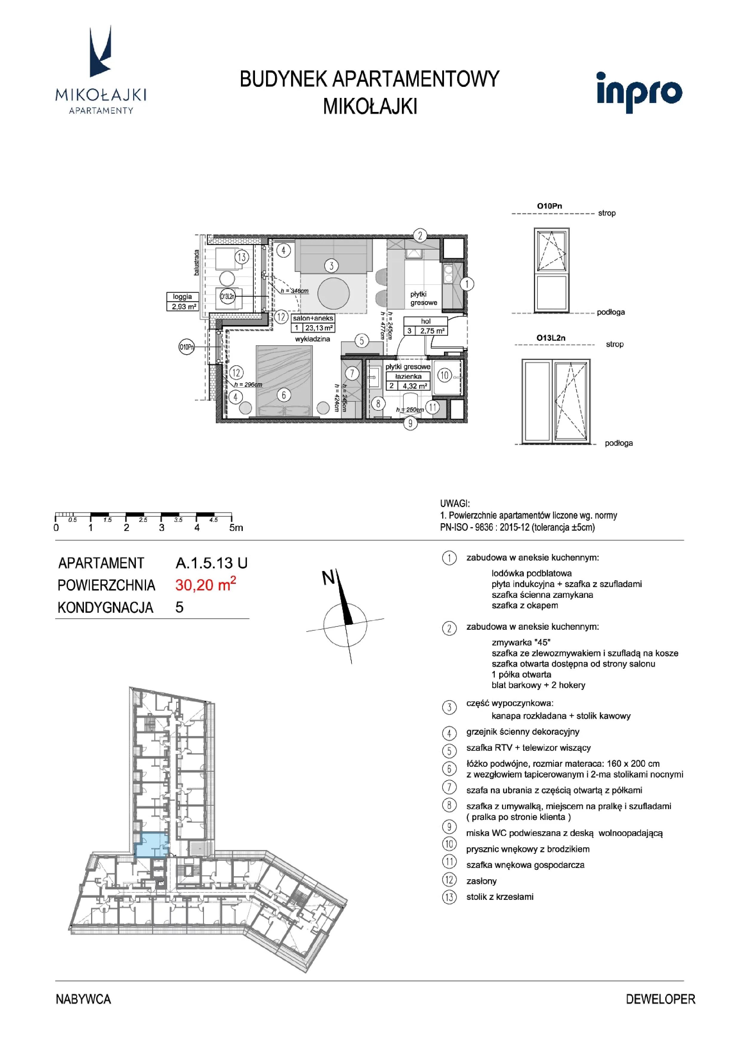 1 pokój, apartament 30,11 m², piętro 5, oferta nr A.1.5.13U, N11 Apartamenty Mikołajki, Mikołajki, ul. Spacerowa