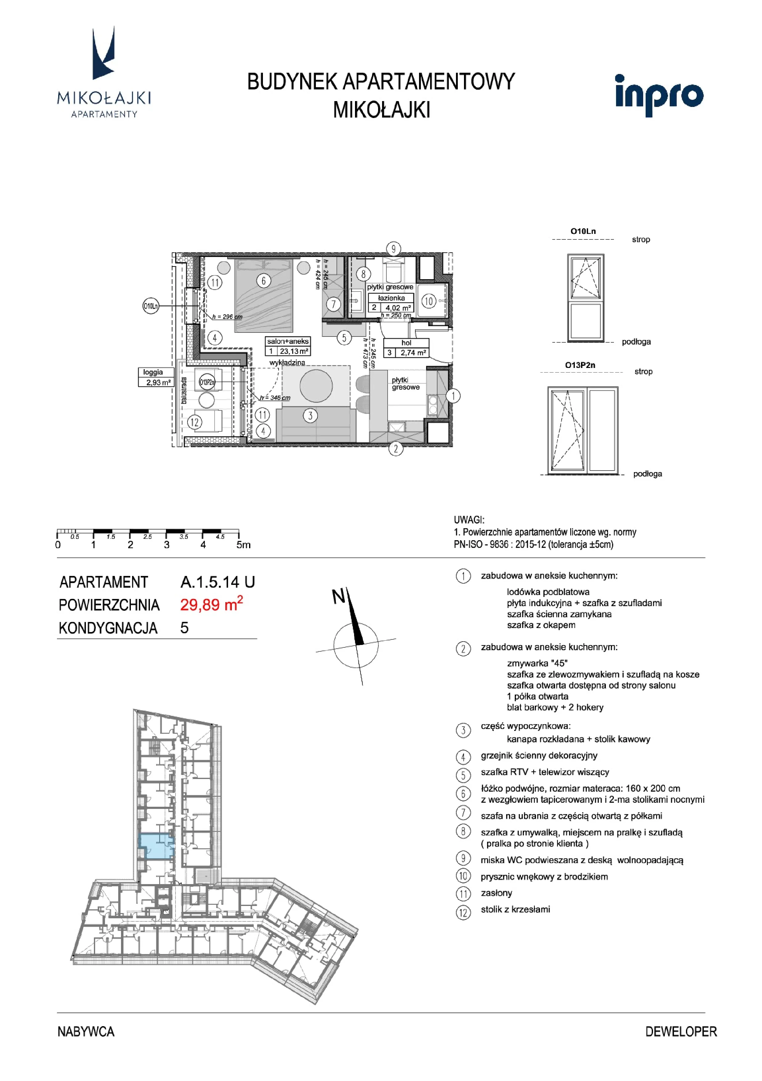1 pokój, apartament 29,88 m², piętro 5, oferta nr A.1.5.14U, N11 Apartamenty Mikołajki, Mikołajki, ul. Spacerowa