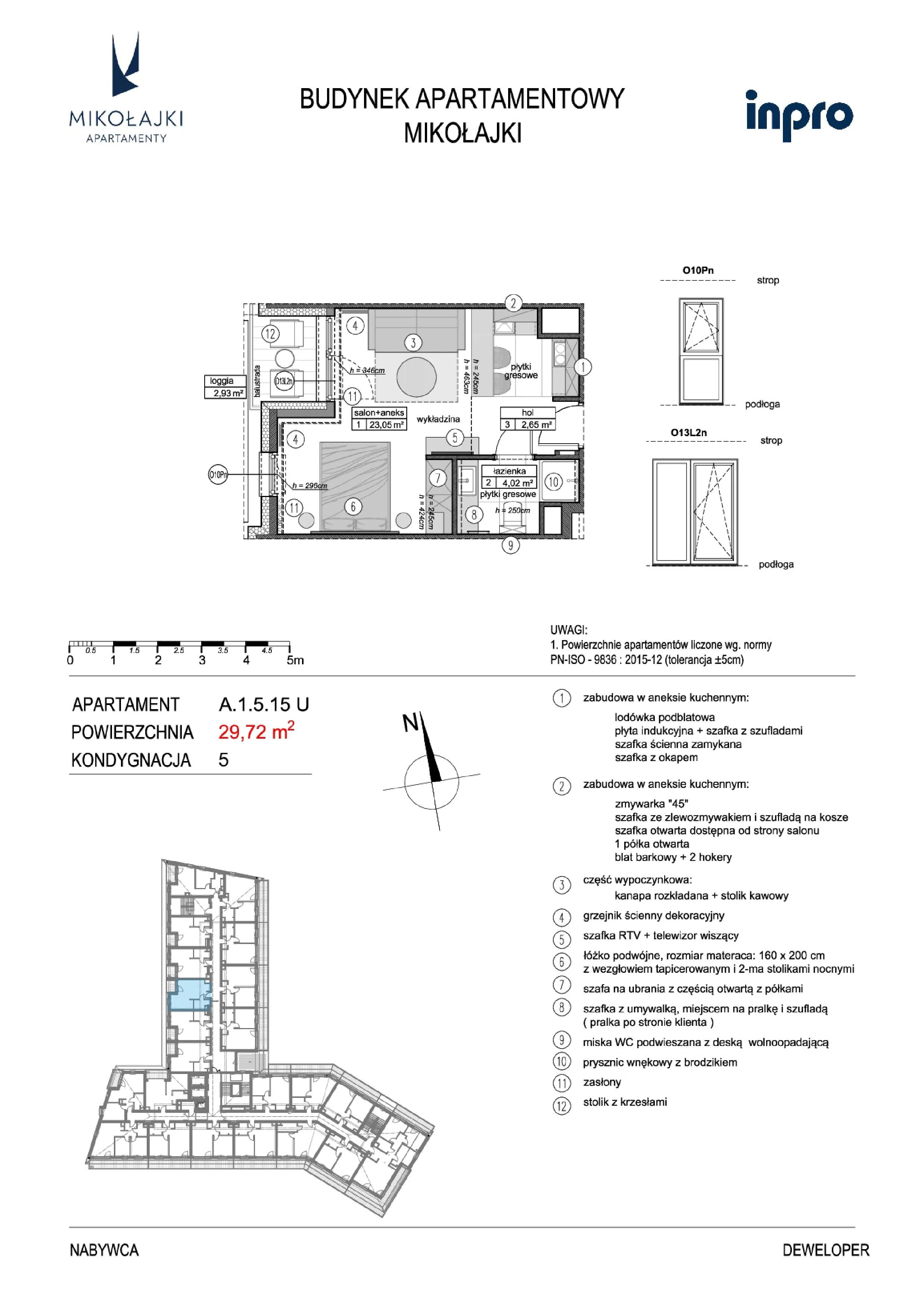 1 pokój, apartament 29,76 m², piętro 5, oferta nr A.1.5.15U, N11 Apartamenty Mikołajki, Mikołajki, ul. Spacerowa