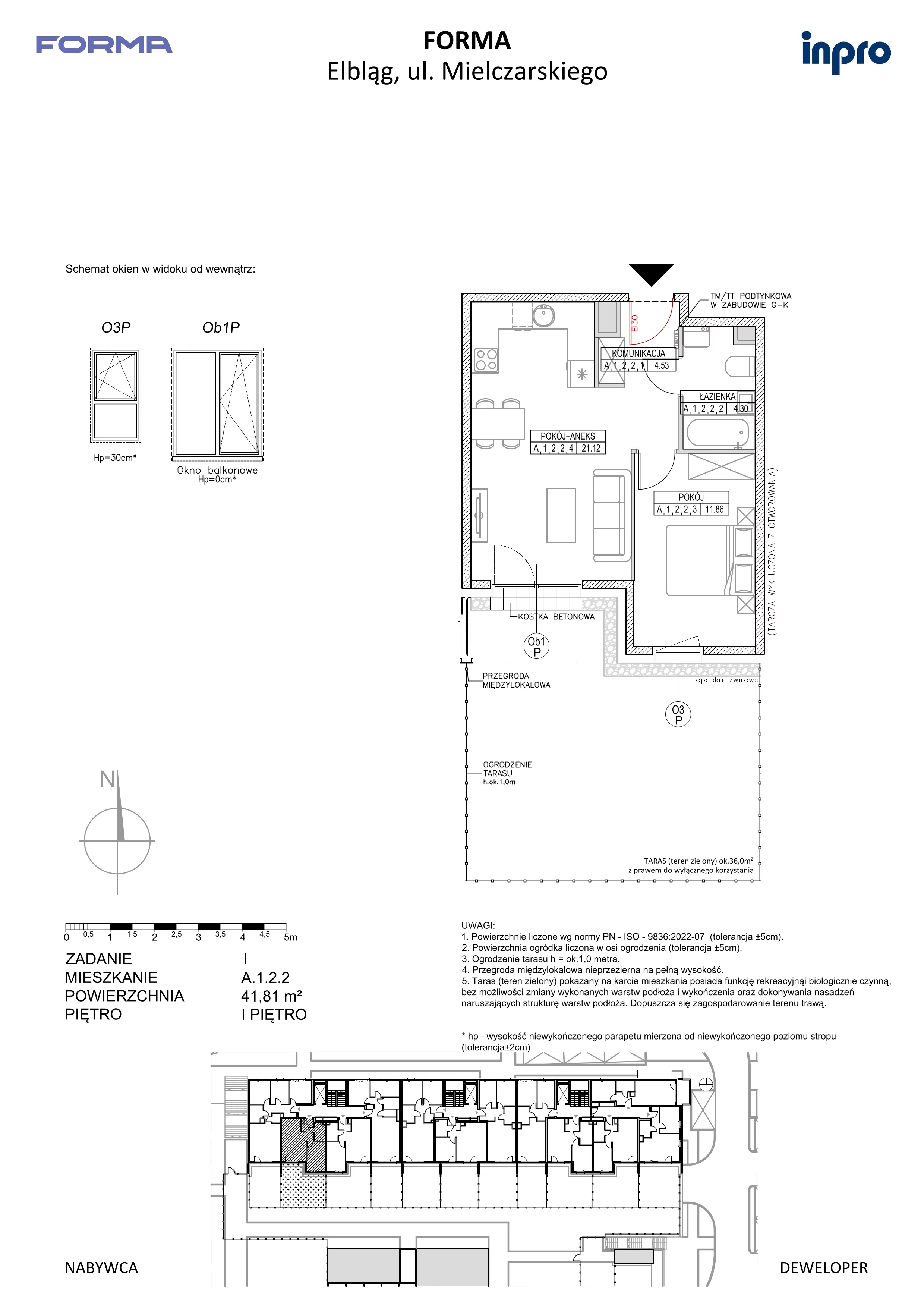 2 pokoje, mieszkanie 41,81 m², piętro 1, oferta nr A.1.2.2, FORMA, Elbląg, ul. Mielczarskiego