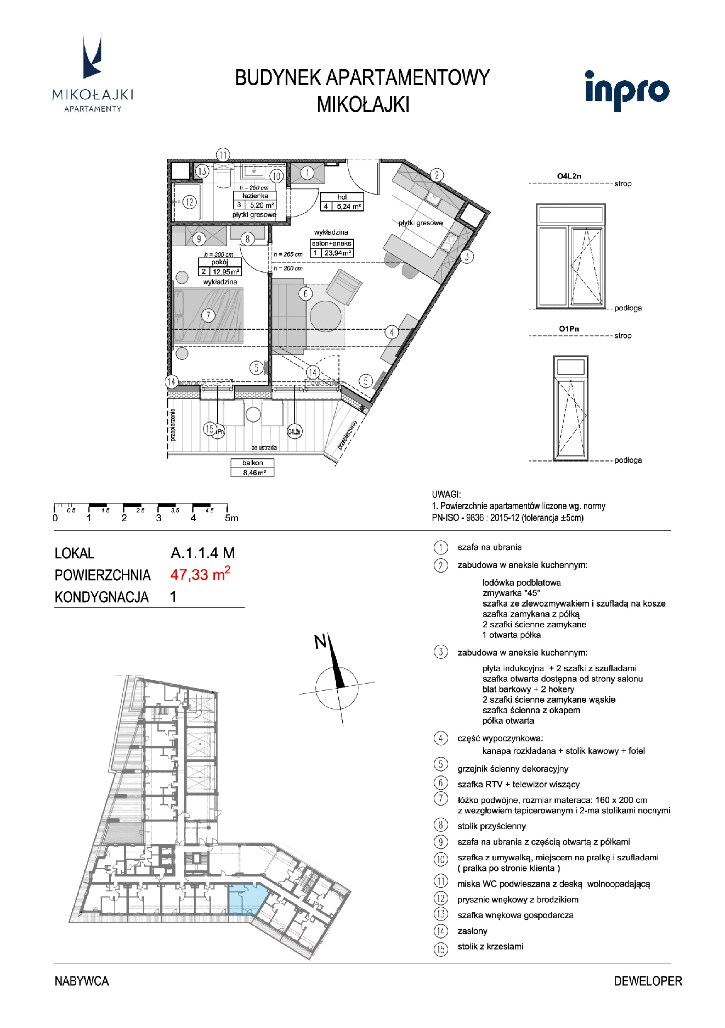 2 pokoje, mieszkanie 47,59 m², piętro 1, oferta nr A.1.1.4M, N11 Apartamenty Mikołajki, Mikołajki, ul. Spacerowa