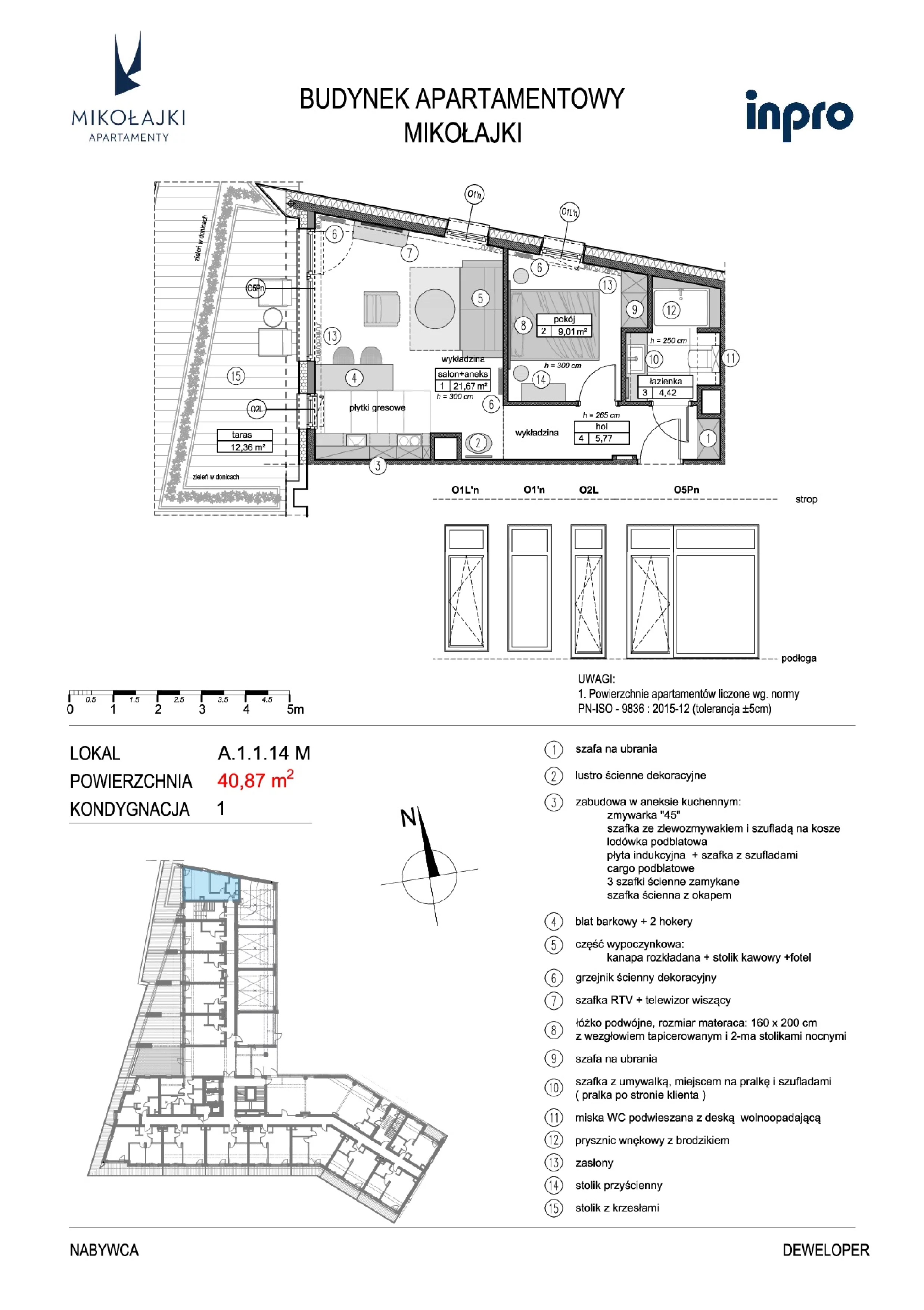 2 pokoje, mieszkanie 41,16 m², piętro 1, oferta nr A.1.1.14M, N11 Apartamenty Mikołajki, Mikołajki, ul. Spacerowa