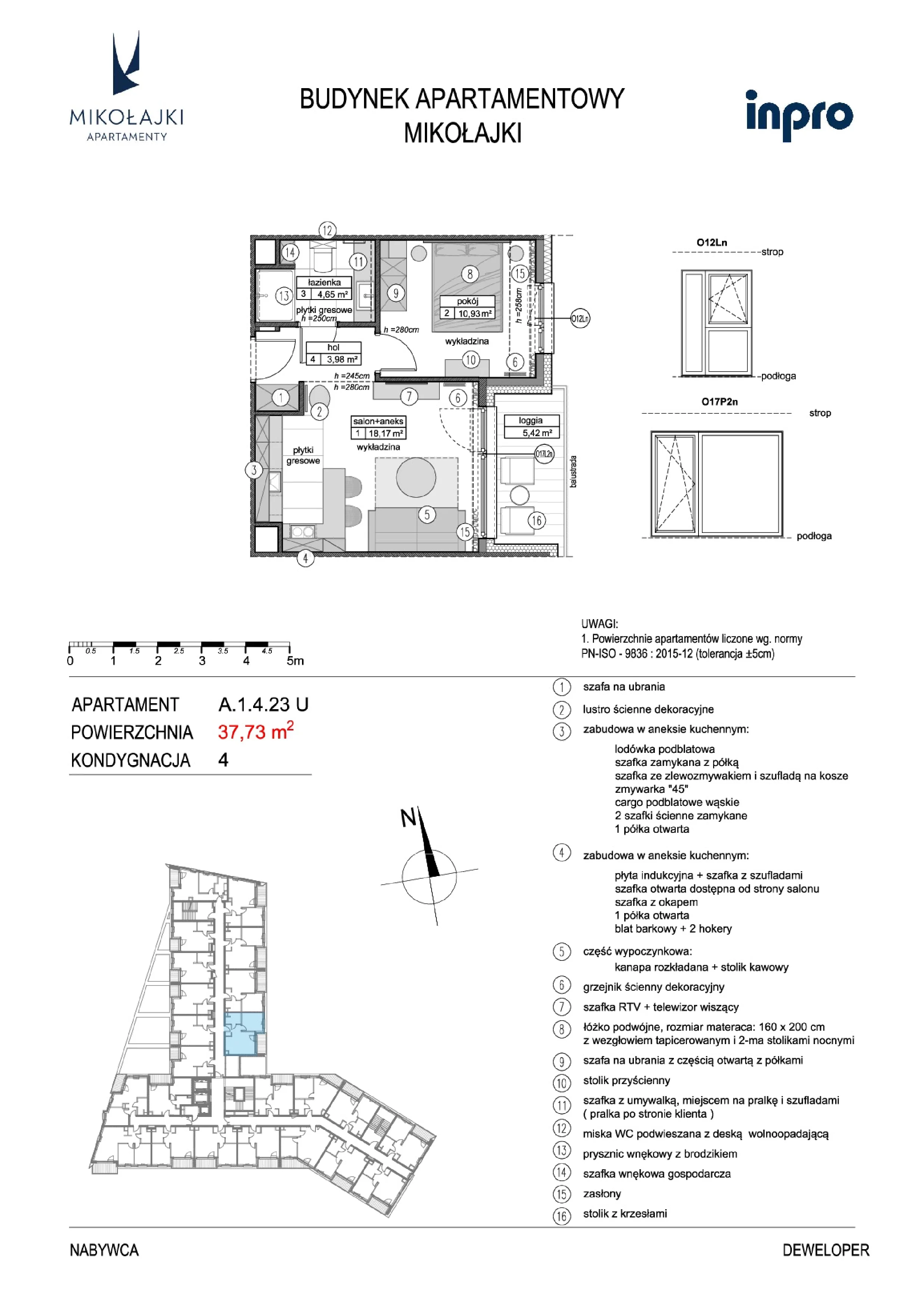 2 pokoje, apartament 37,72 m², piętro 4, oferta nr A.1.4.23U, N11 Apartamenty Mikołajki, Mikołajki, ul. Spacerowa