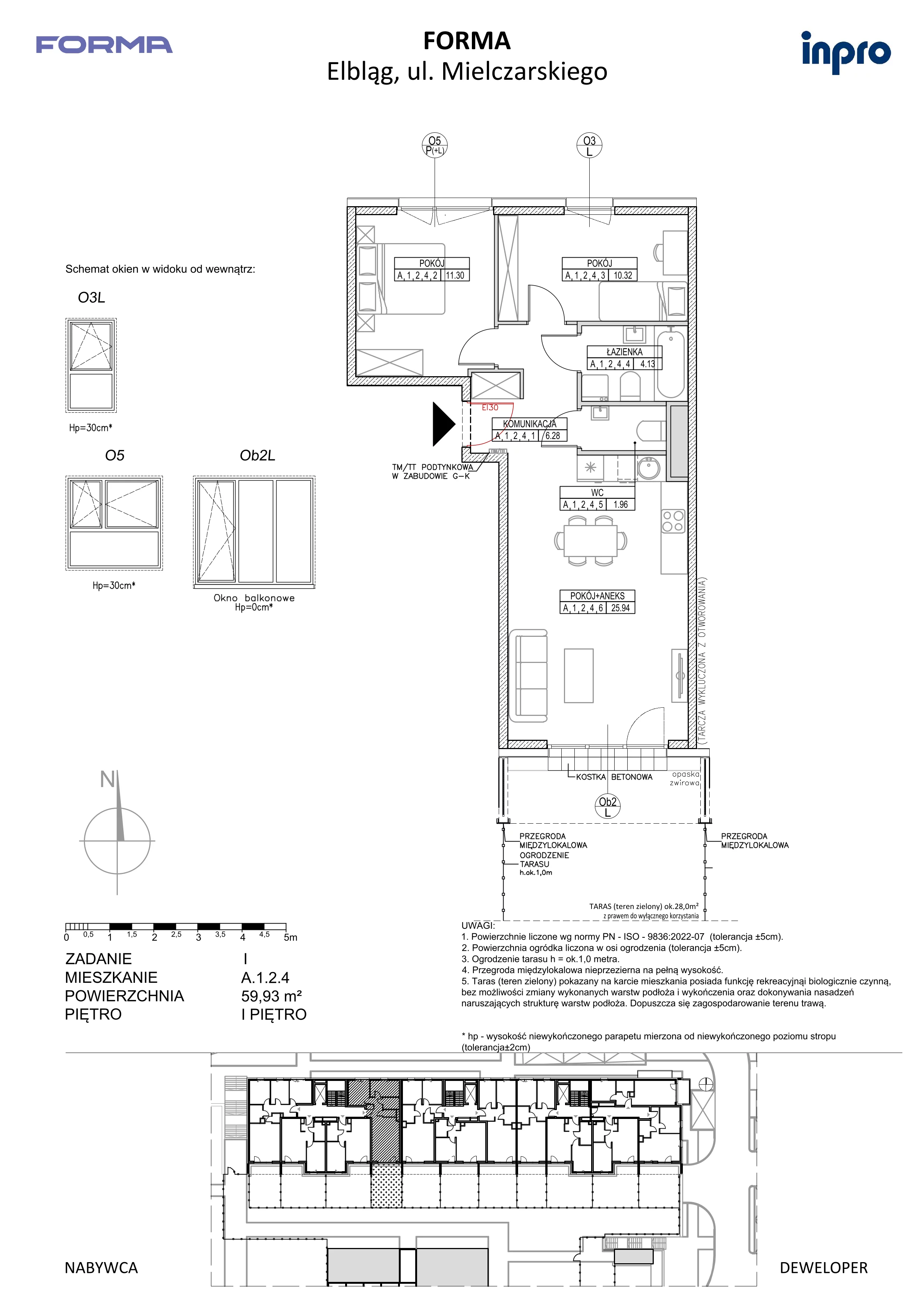 3 pokoje, mieszkanie 59,93 m², piętro 1, oferta nr A.1.2.4, FORMA, Elbląg, ul. Mielczarskiego