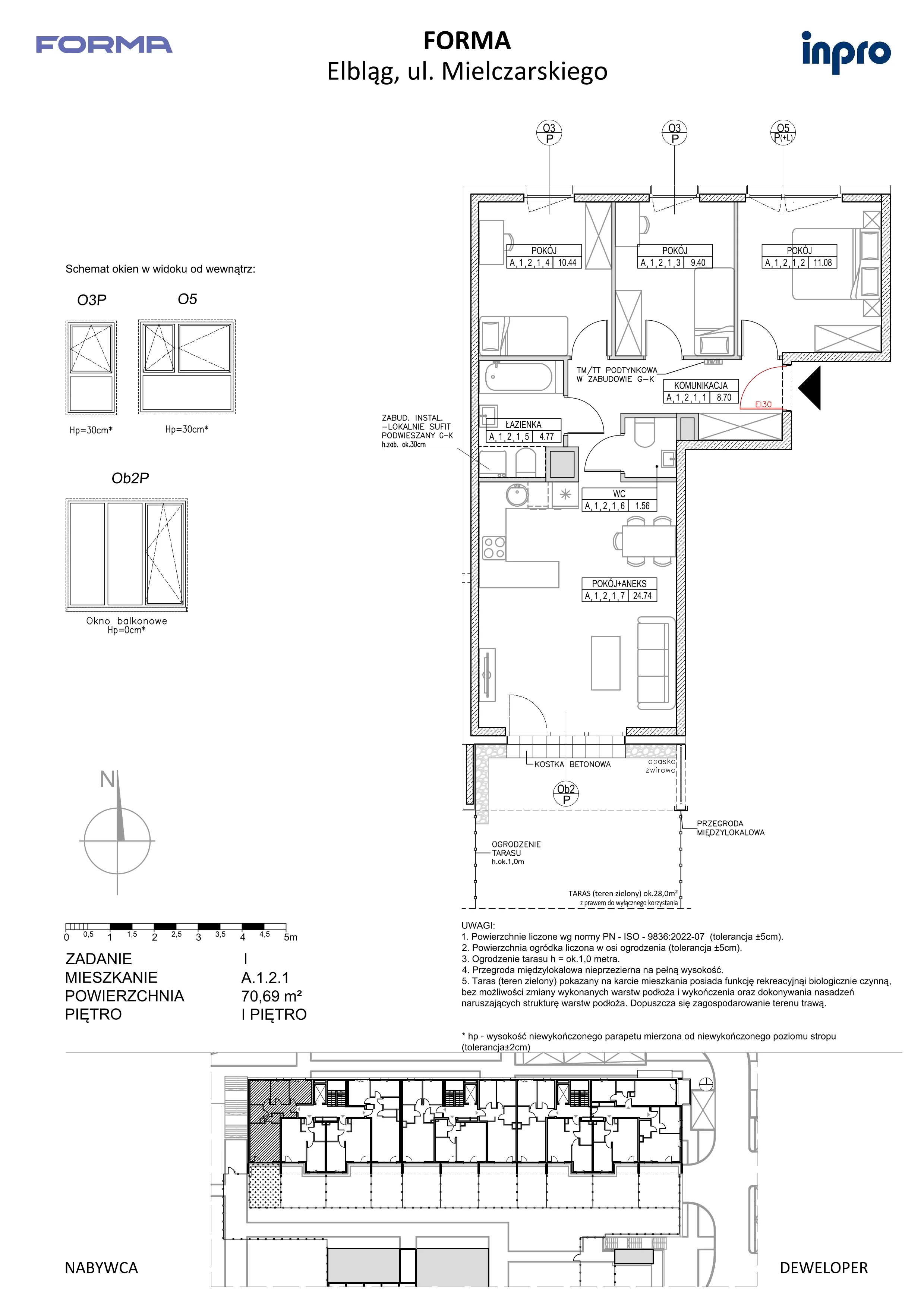 4 pokoje, mieszkanie 70,69 m², piętro 1, oferta nr A.1.2.1, FORMA, Elbląg, ul. Mielczarskiego