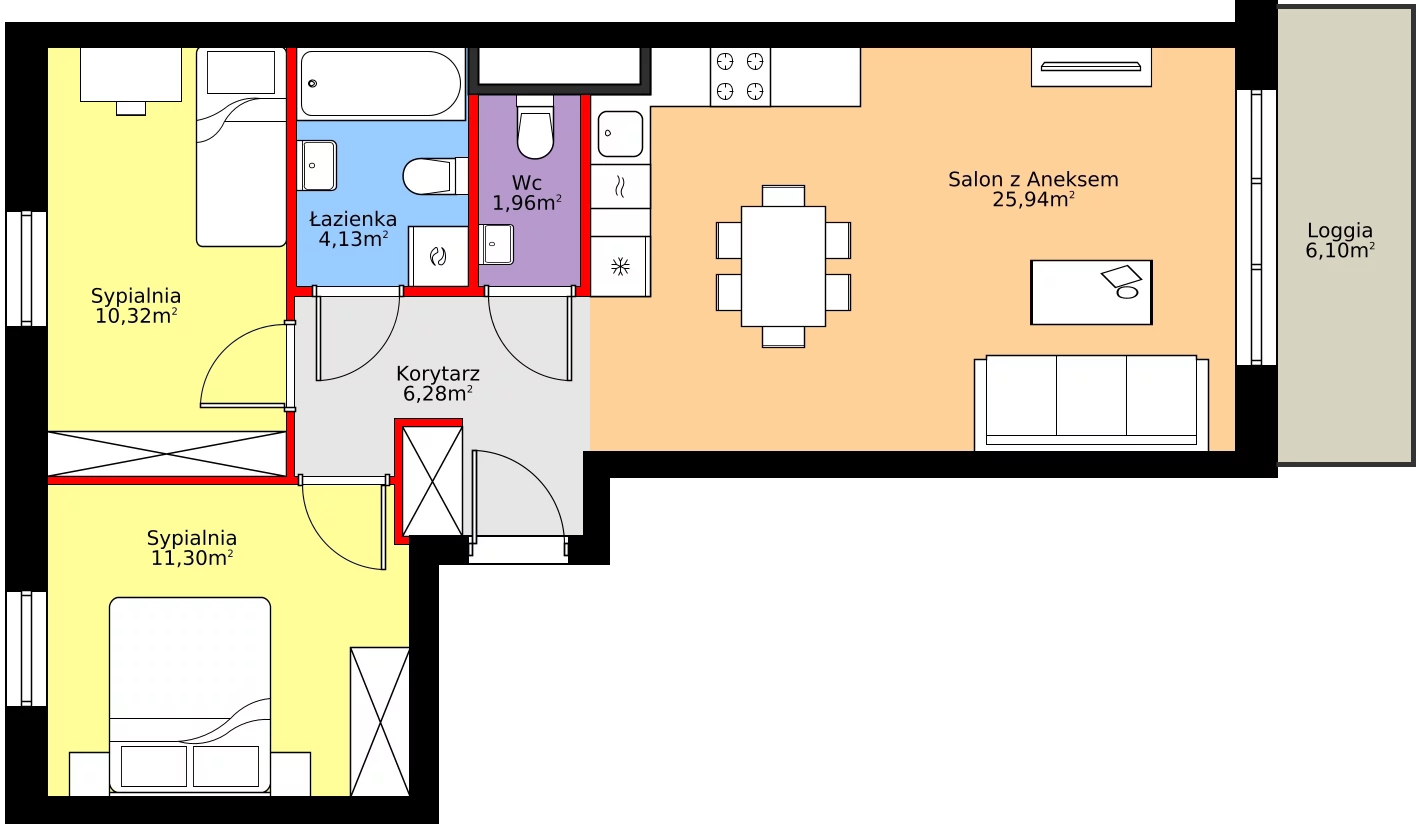 Zalety mieszkania 59.93 m², A.1.4.4