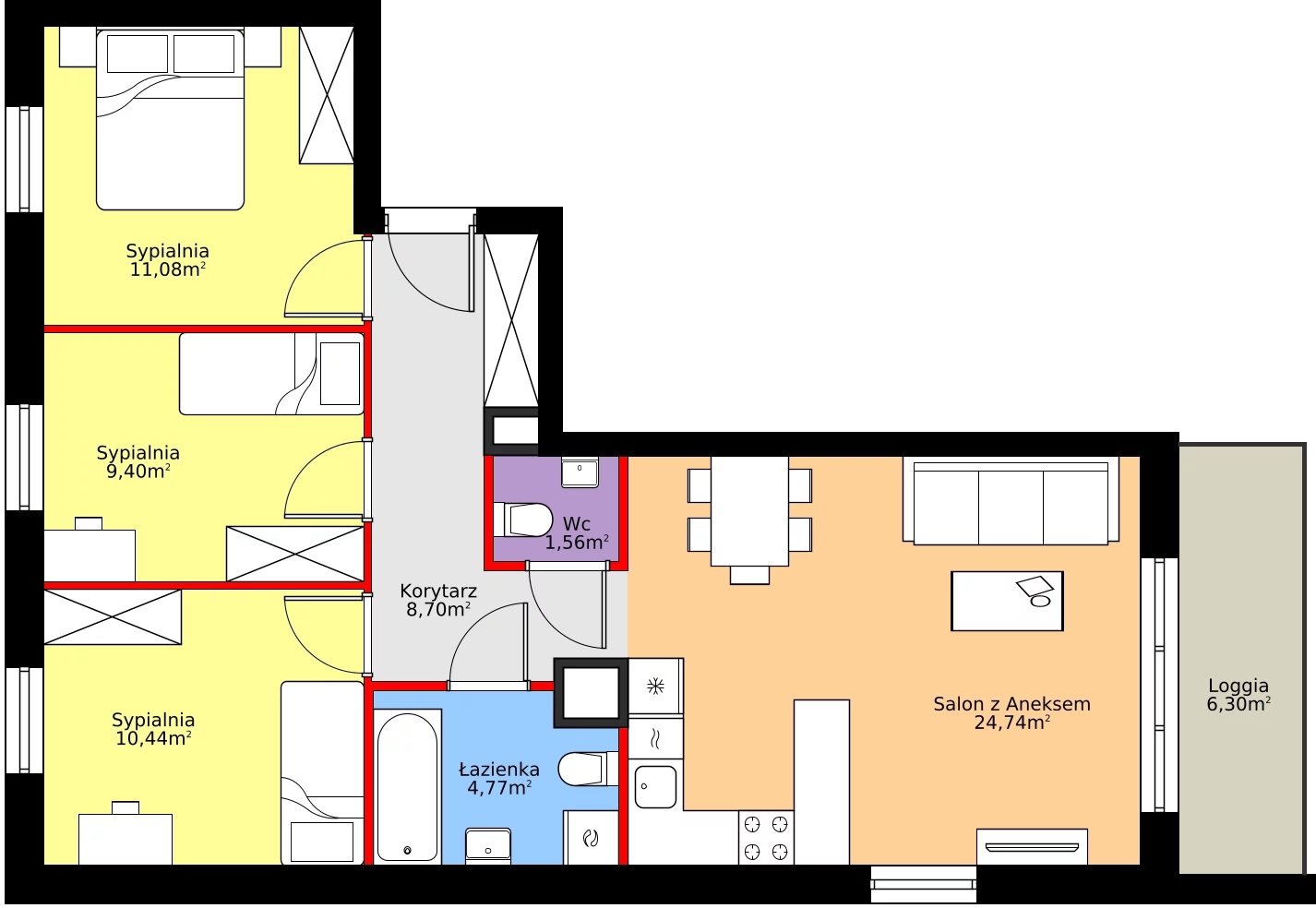 Zalety mieszkania 70.69 m², A.1.5.1