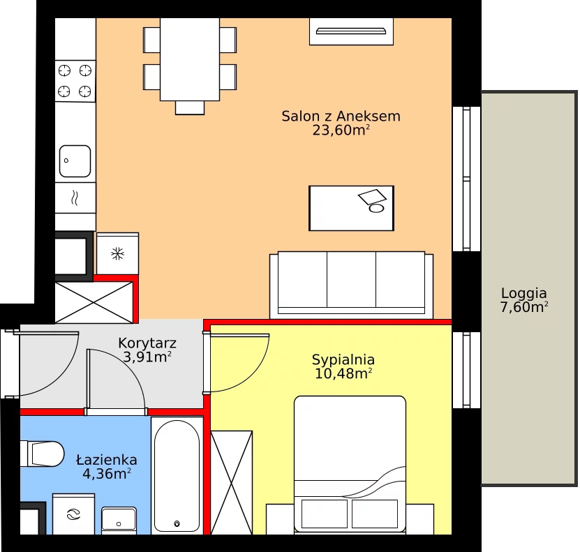 Zalety mieszkania 42.35 m², A.2.7.2