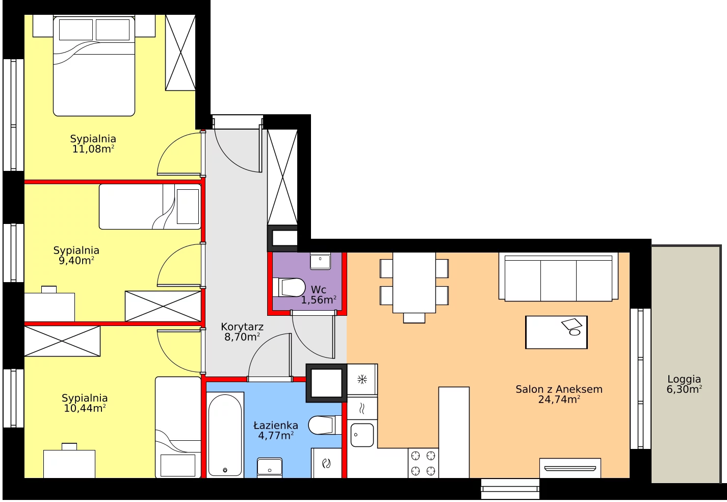 Zalety mieszkania 70.69 m², A.1.6.1