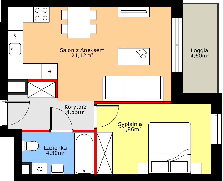 Zalety mieszkania 41.81 m², A.1.4.3
