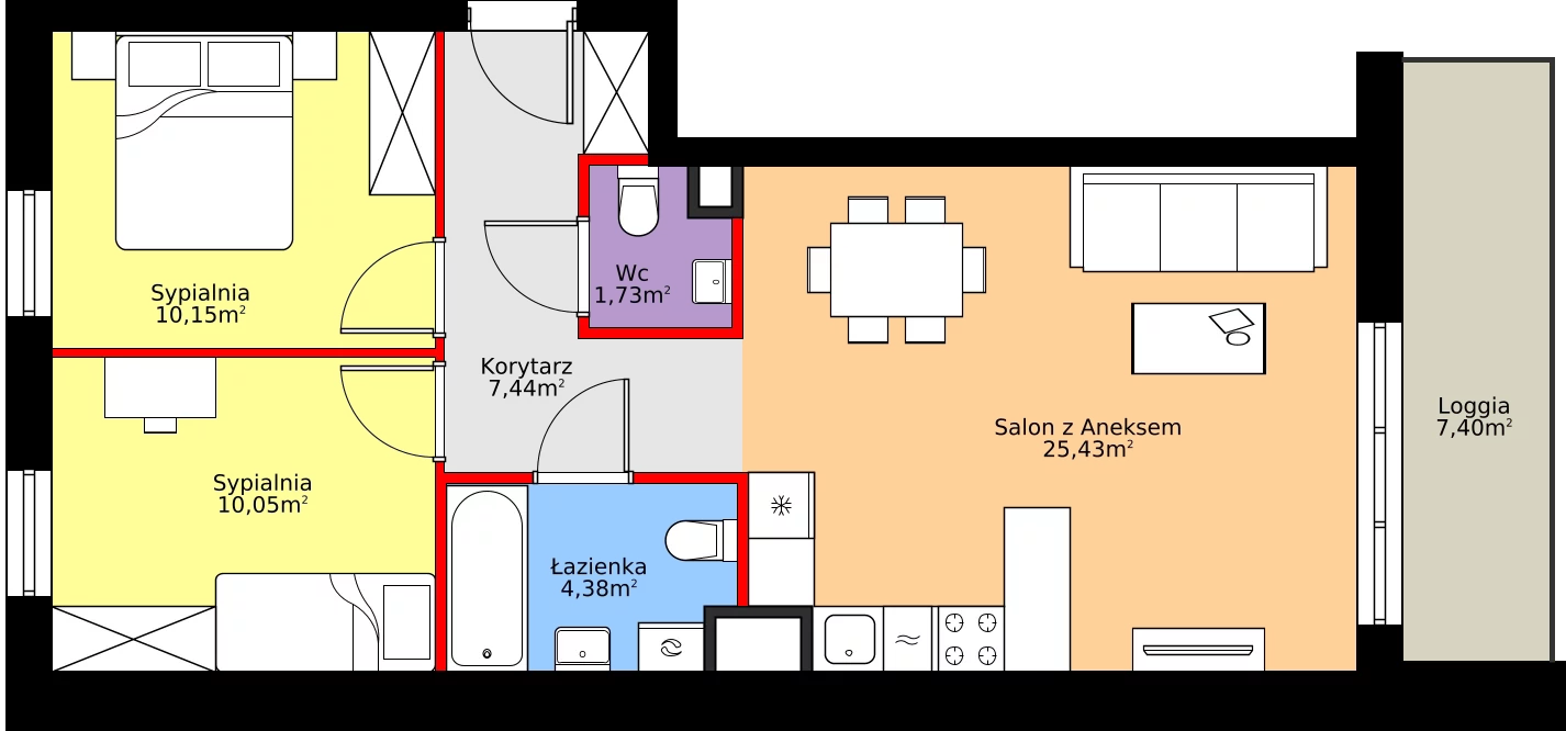 Zalety mieszkania 59.18 m², A.2.7.1