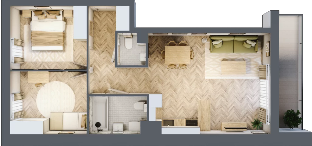 3 pokoje, mieszkanie 59,18 m², piętro 6, oferta nr A.2.7.1, FORMA, Elbląg, Zatorze, ul. Mielczarskiego