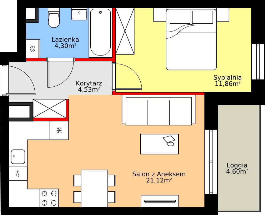 Zalety mieszkania 41.81 m², A.1.6.2