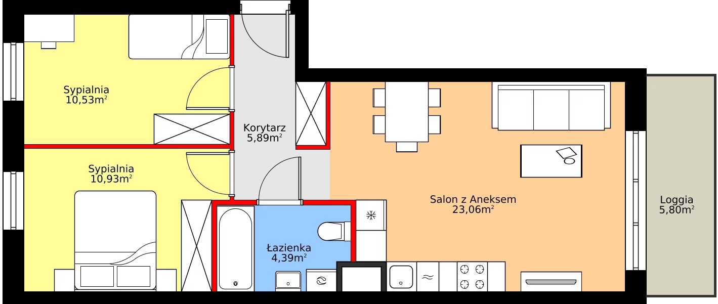 Zalety mieszkania 54.8 m², A.3.6.1