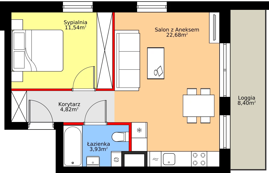 Zalety mieszkania 42.97 m², A.3.5.4