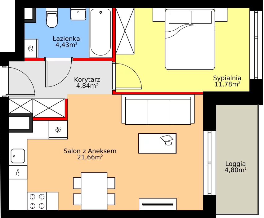 Zalety mieszkania 42.71 m², A.3.7.2