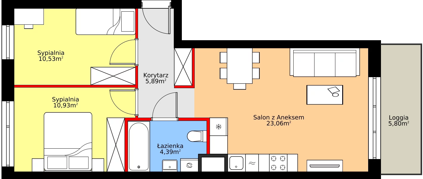 Zalety mieszkania 54.8 m², A.3.7.1