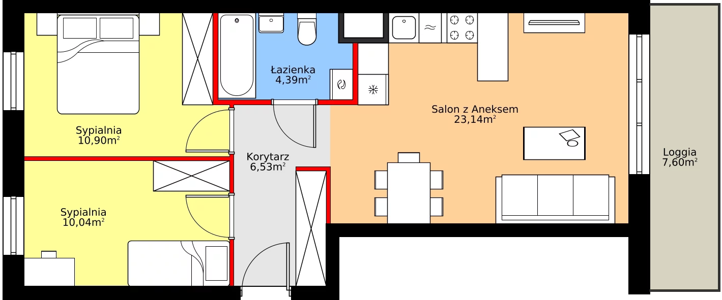Zalety mieszkania 55 m², A.2.7.3