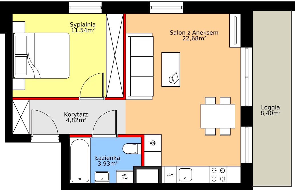 Zalety mieszkania 42.97 m², A.3.7.4