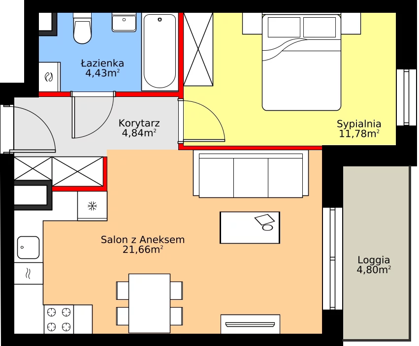 Zalety mieszkania 42.71 m², A.3.6.2