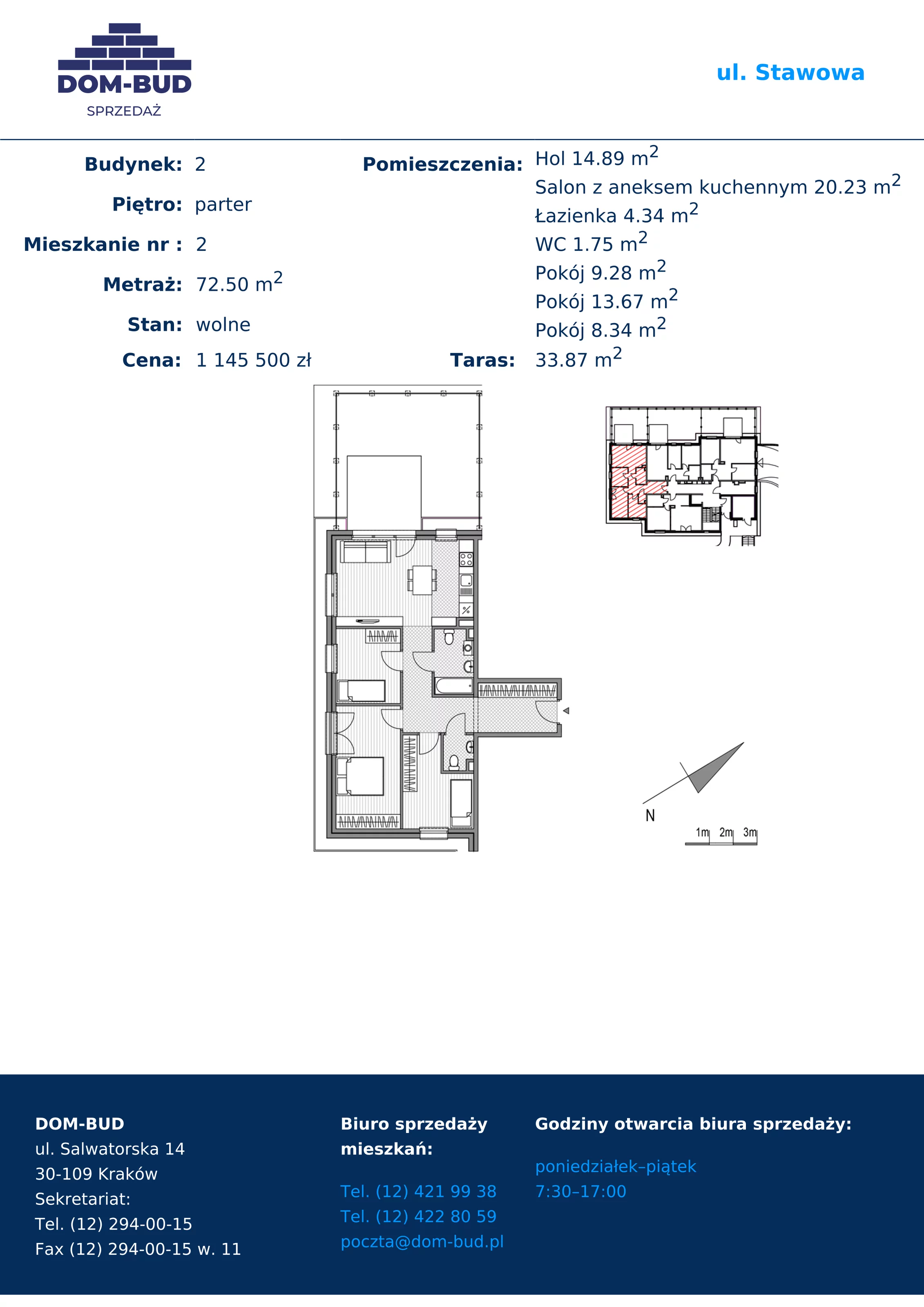 4 pokoje, mieszkanie 72,50 m², parter, oferta nr 1/2-2, ul. Stawowa, Kraków, Prądnik Biały, Bronowice Wielkie, ul. Stawowa 242