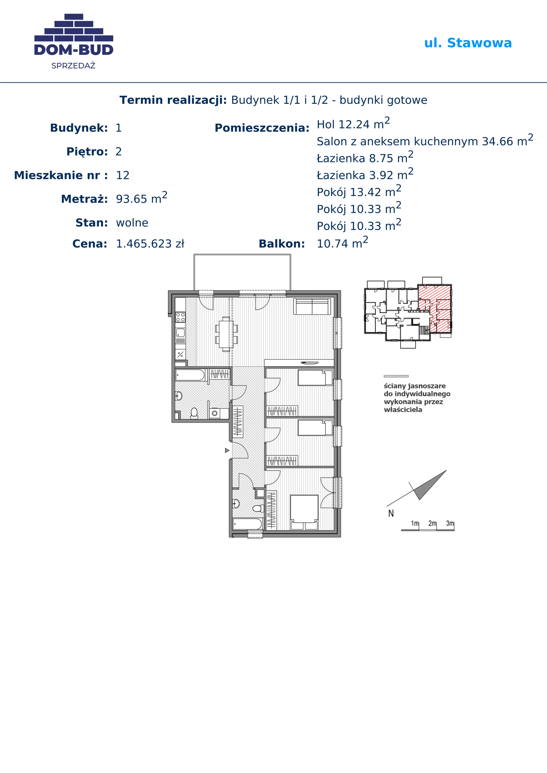 Mieszkanie 93,65 m², piętro 2, oferta nr 1/1-12, ul. Stawowa, Kraków, Prądnik Biały, Bronowice Wielkie, ul. Stawowa 242