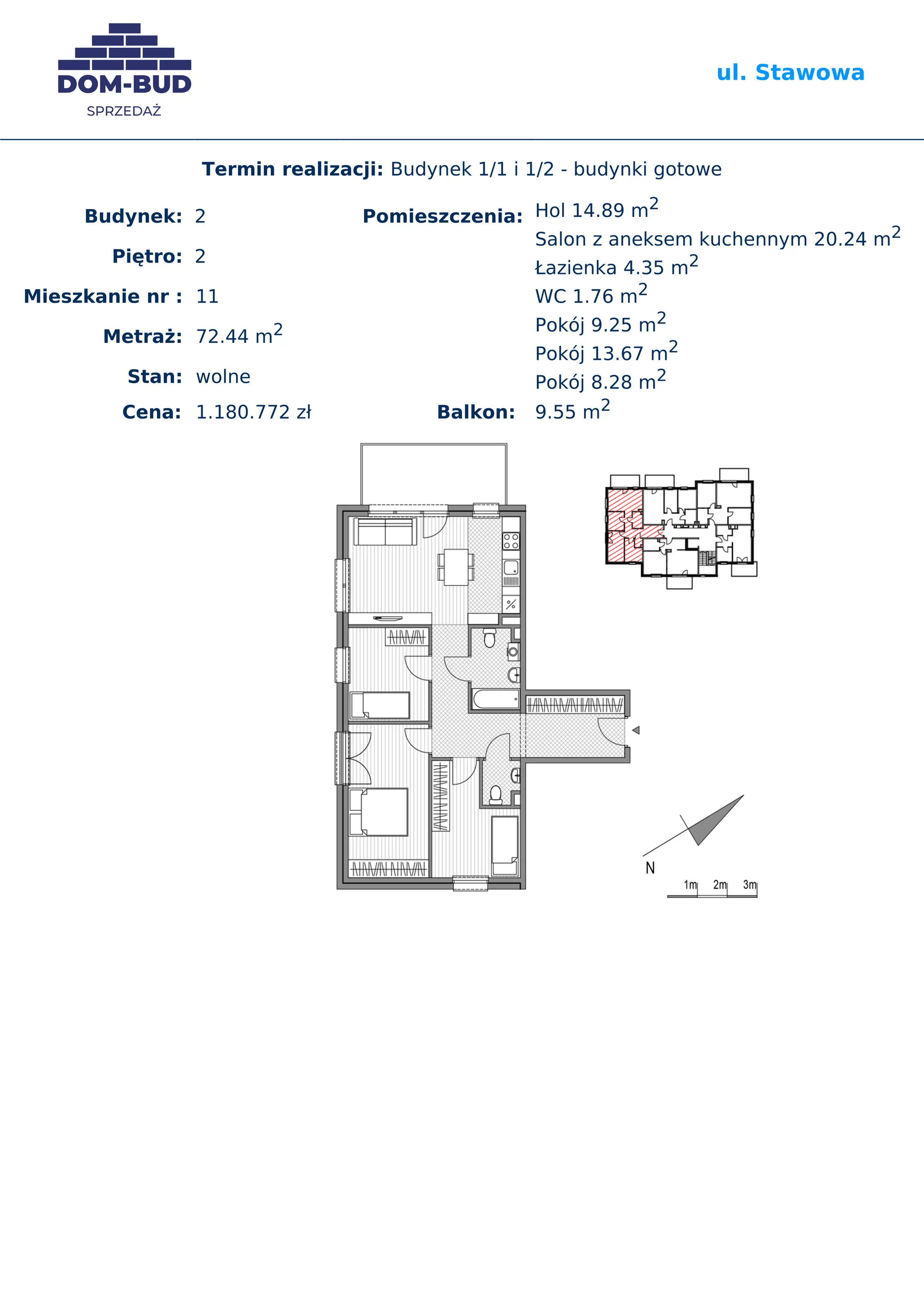 Mieszkanie 72,44 m², piętro 2, oferta nr 1/2-11, ul. Stawowa, Kraków, Prądnik Biały, Bronowice Wielkie, ul. Stawowa 242