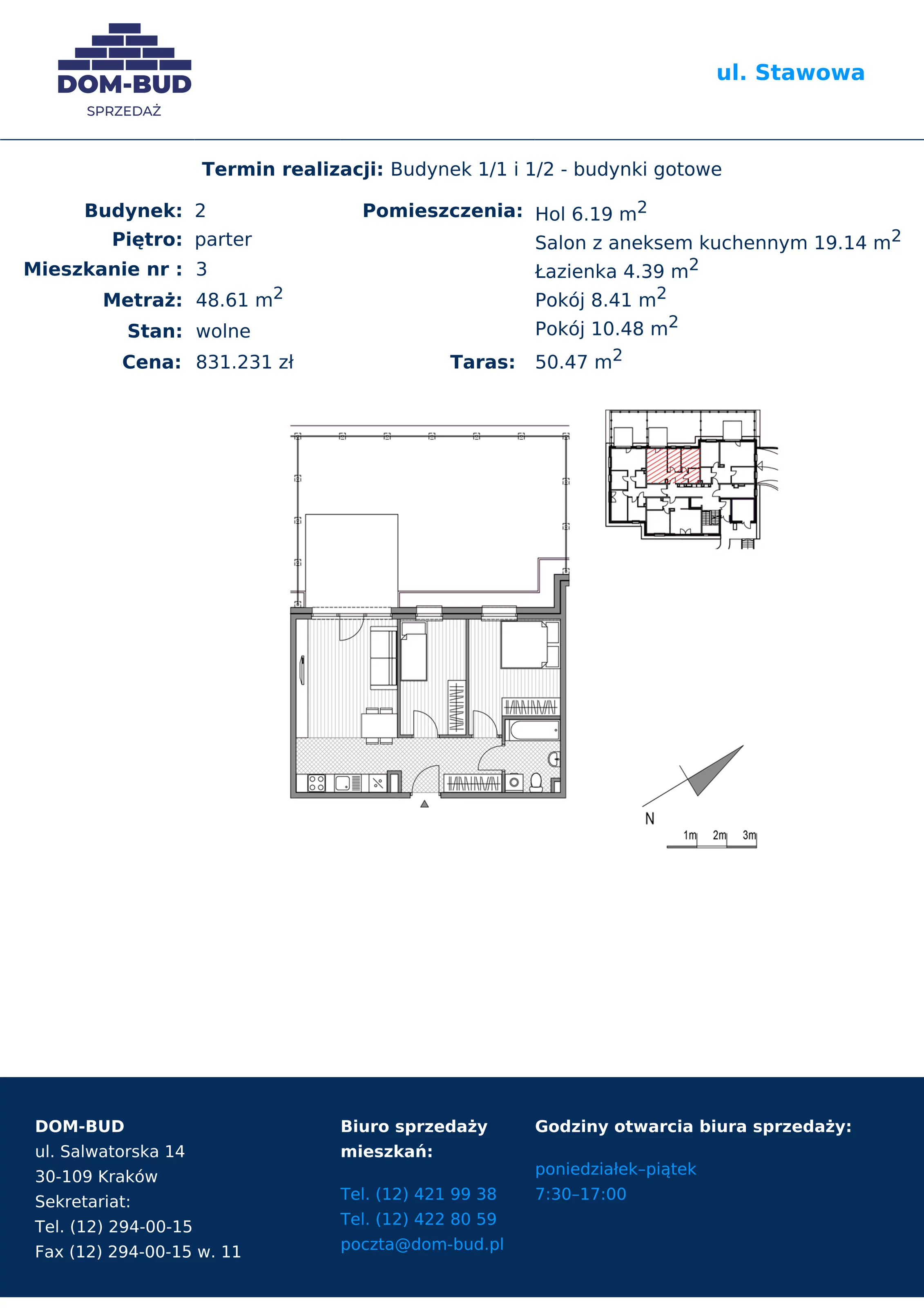 Mieszkanie 48,61 m², parter, oferta nr 1/2-3, ul. Stawowa, Kraków, Prądnik Biały, Bronowice Wielkie, ul. Stawowa 242