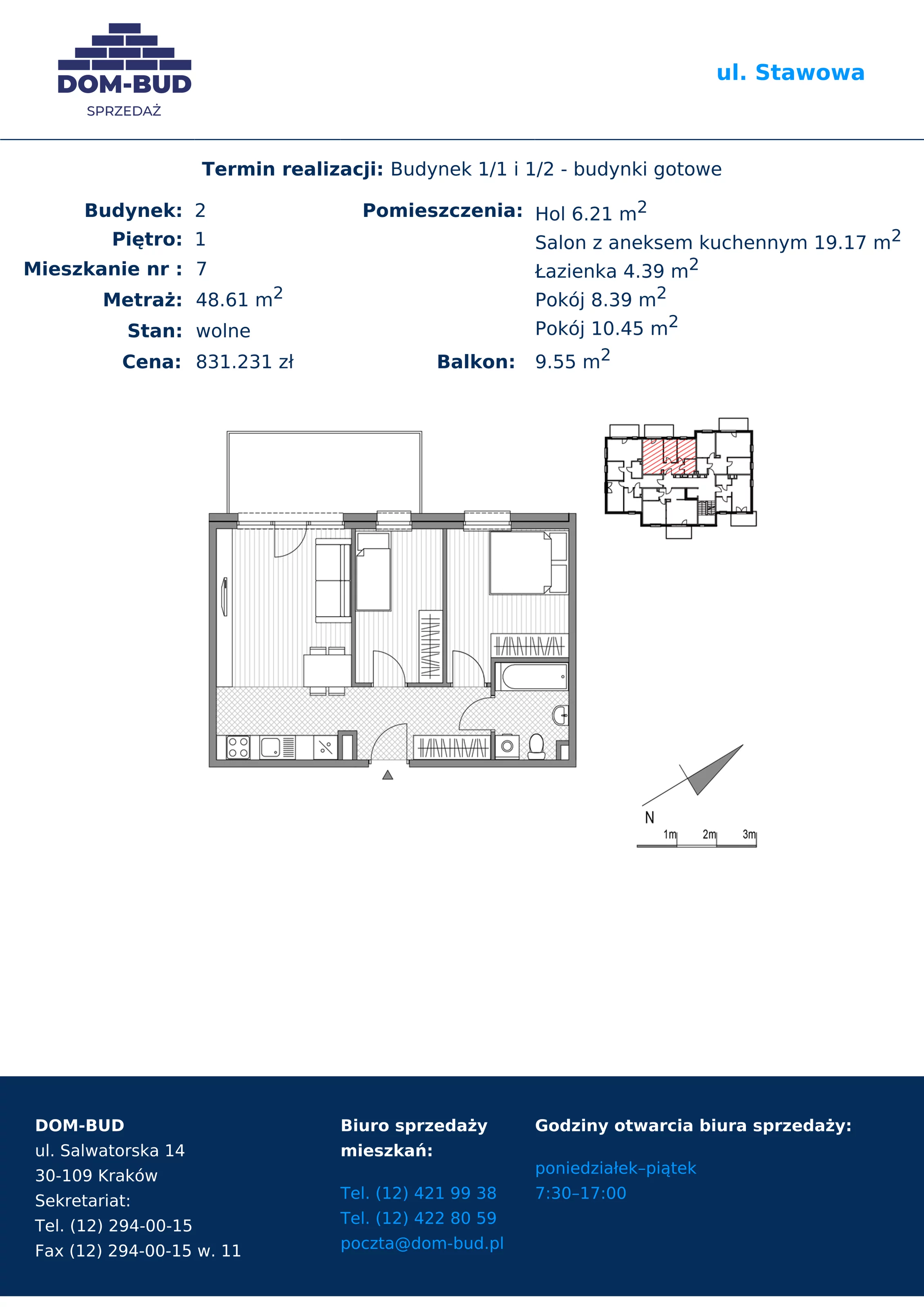 Mieszkanie 48,61 m², piętro 1, oferta nr 1/2-7, ul. Stawowa, Kraków, Prądnik Biały, Bronowice Wielkie, ul. Stawowa 242