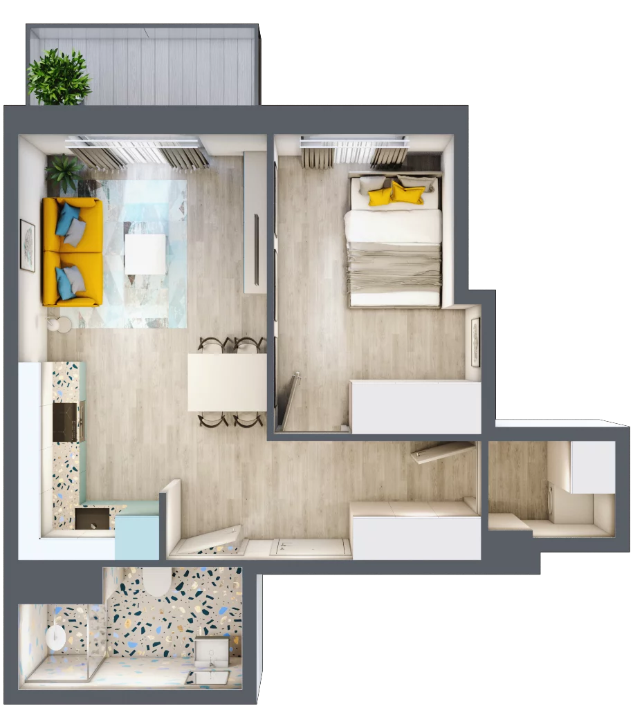 2 pokoje, mieszkanie 41,28 m², piętro 4, oferta nr 16, ul. Powstańców / os. Piastów - Budynek E, Kraków, Mistrzejowice, Osiedle Piastów, ul. Powstańców / os. Piastów
