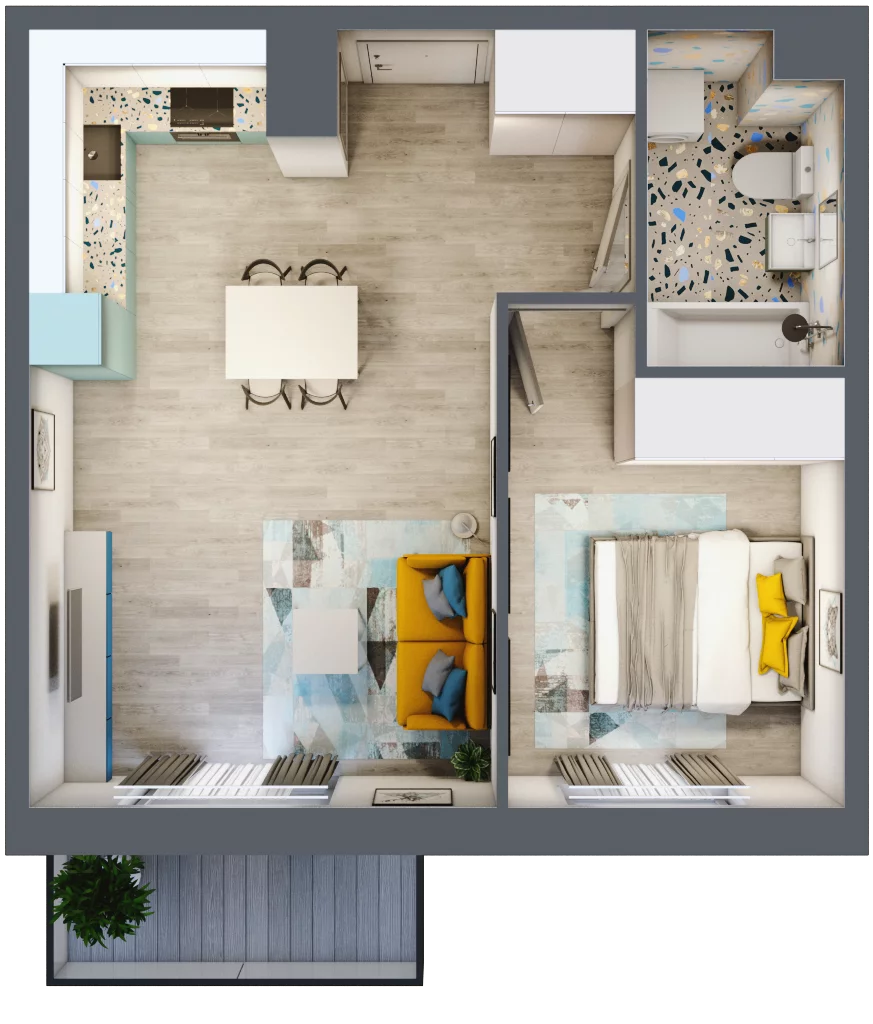 2 pokoje, mieszkanie 42,51 m², piętro 1, oferta nr 5, ul. Powstańców / os. Piastów - Budynek E, Kraków, Mistrzejowice, Osiedle Piastów, ul. Powstańców / os. Piastów