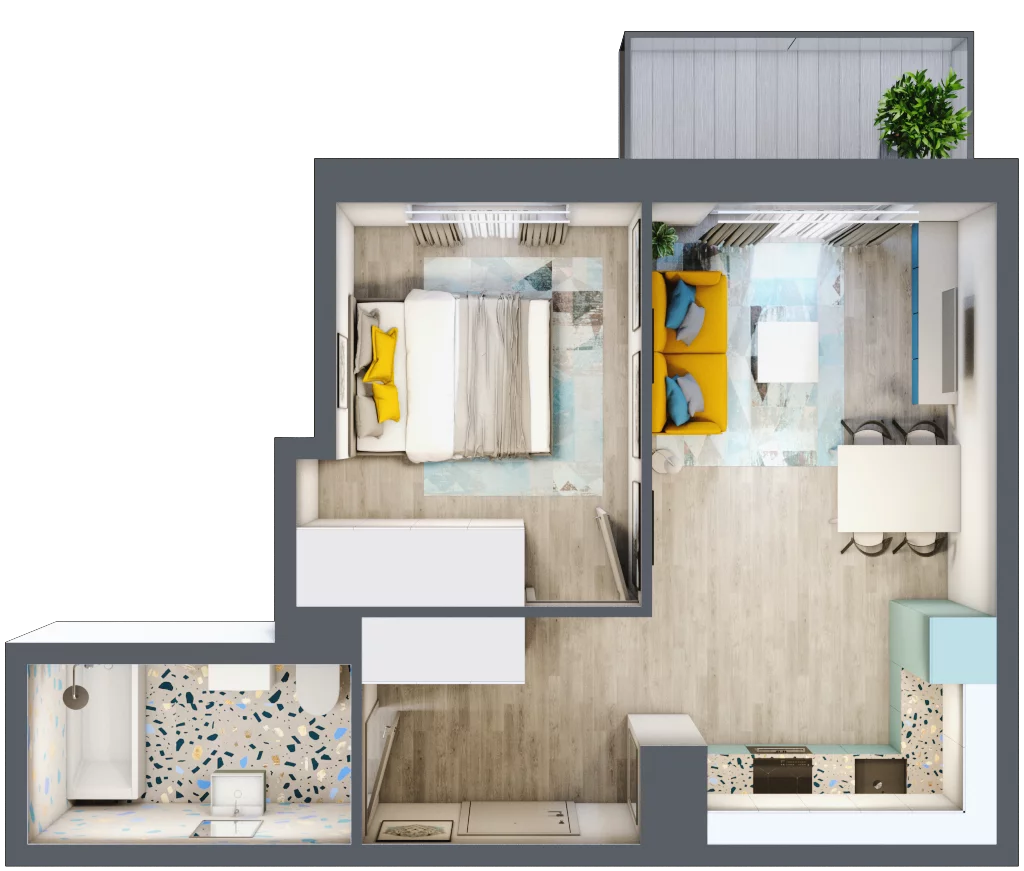 2 pokoje, mieszkanie 37,79 m², piętro 1, oferta nr 44, ul. Powstańców / os. Piastów - Budynek E, Kraków, Mistrzejowice, Osiedle Piastów, ul. Powstańców / os. Piastów