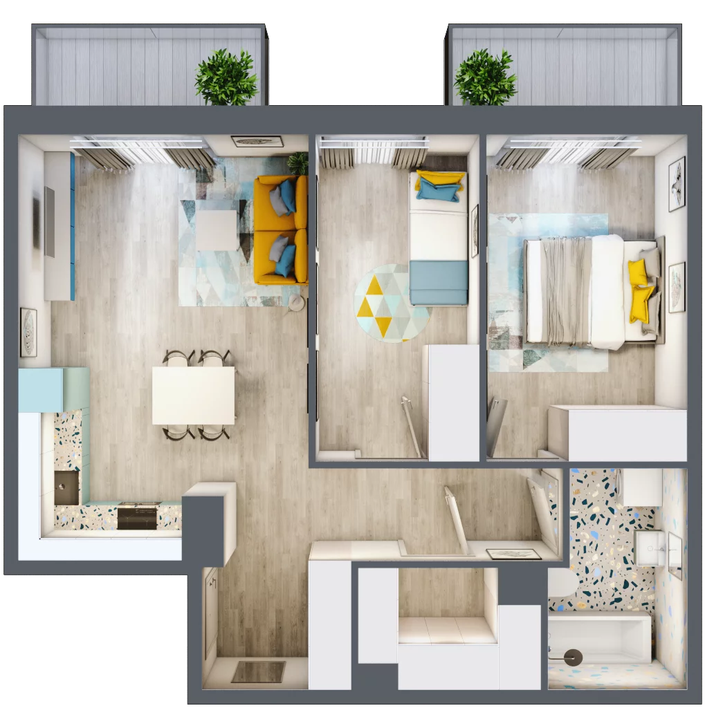 3 pokoje, mieszkanie 60,71 m², piętro 1, oferta nr 46, ul. Powstańców / os. Piastów - Budynek E, Kraków, Mistrzejowice, Osiedle Piastów, ul. Powstańców / os. Piastów