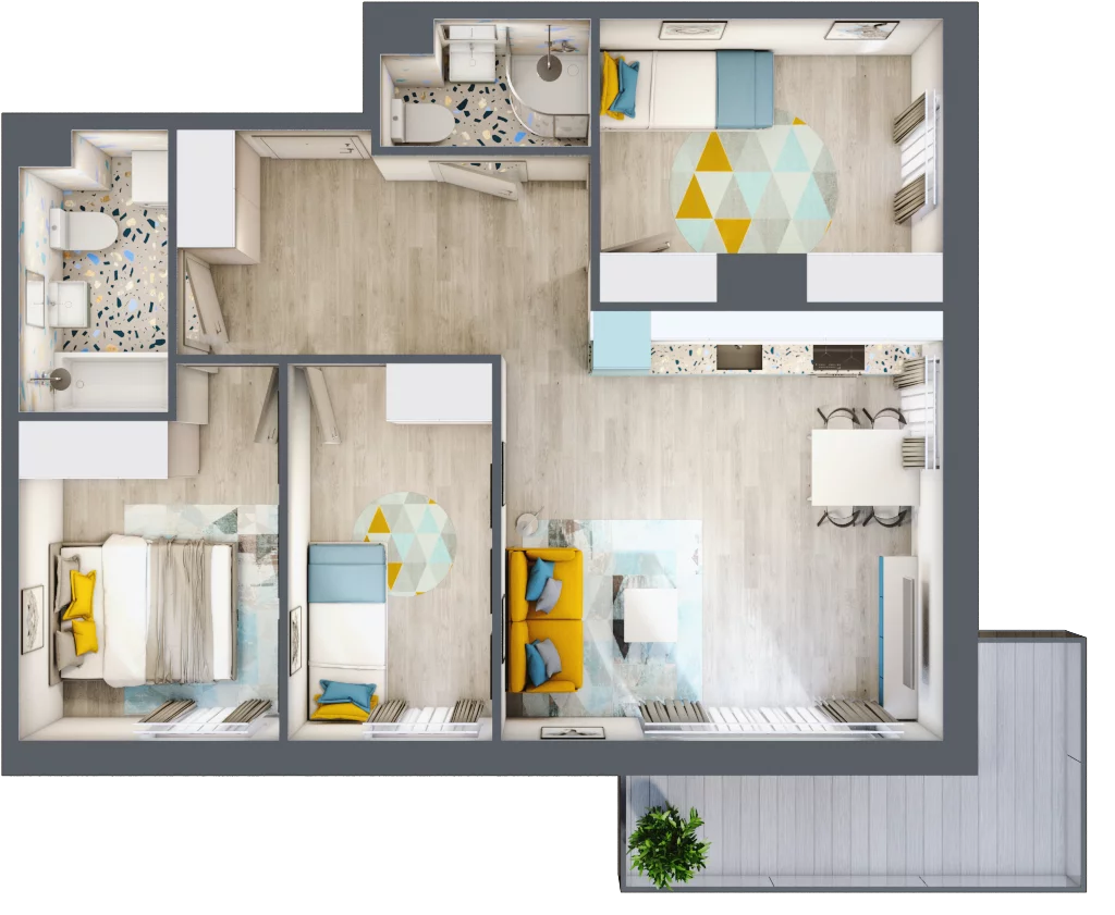 4 pokoje, mieszkanie 63,39 m², piętro 3, oferta nr H14, ul. Glogera - bud. F, G i H, Kraków, Prądnik Biały, Górka Narodowa, ul. Zygmunta Glogera