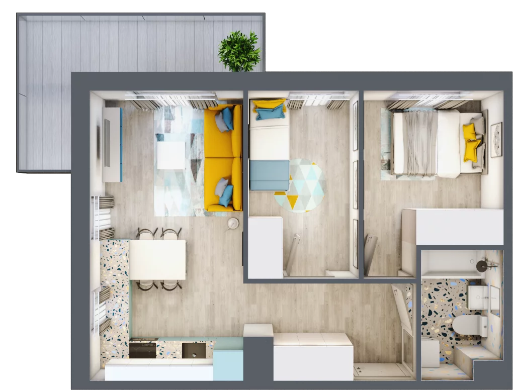3 pokoje, mieszkanie 44,63 m², parter, oferta nr 9, ul. Powstańców / os. Piastów - Budynek F, Kraków, Mistrzejowice, Osiedle Piastów, ul. Powstańców / os. Piastów