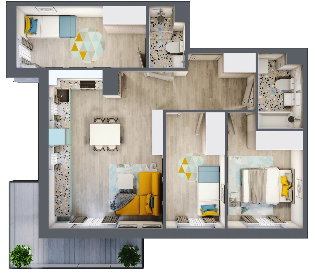 4 pokoje, mieszkanie 69,06 m², piętro 1, oferta nr 20, ul. Powstańców / os. Piastów - Budynek F, Kraków, Mistrzejowice, Osiedle Piastów, ul. Powstańców / os. Piastów