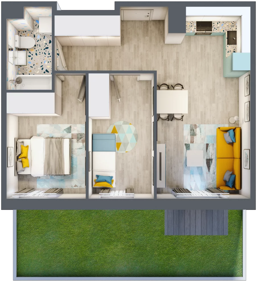 3 pokoje, mieszkanie 50,05 m², parter, oferta nr 5, ul. Powstańców / os. Piastów - Budynek F, Kraków, Mistrzejowice, Osiedle Piastów, ul. Powstańców / os. Piastów