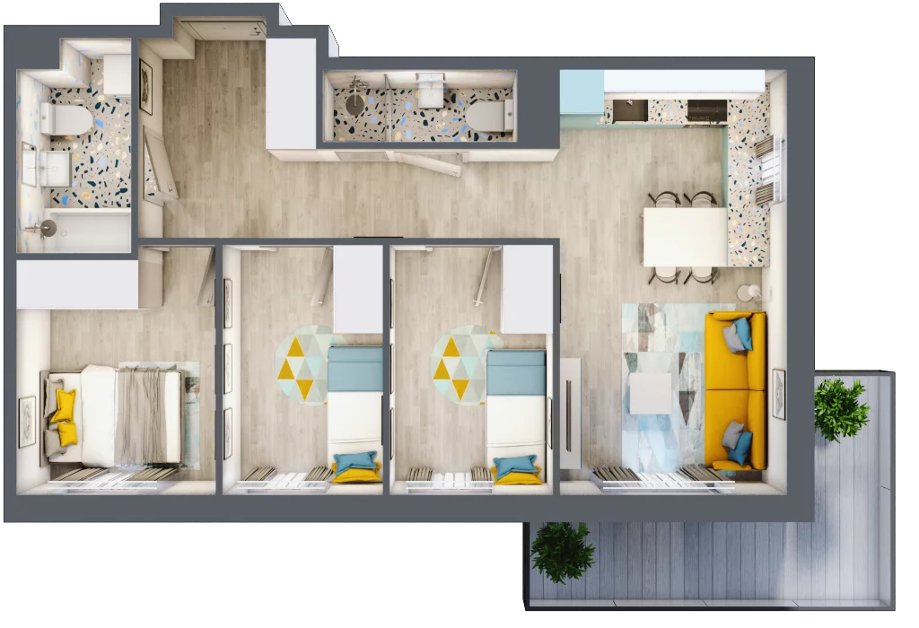 4 pokoje, mieszkanie 59,05 m², piętro 1, oferta nr 15, ul. Powstańców / os. Piastów - Budynek F, Kraków, Mistrzejowice, Osiedle Piastów, ul. Powstańców / os. Piastów