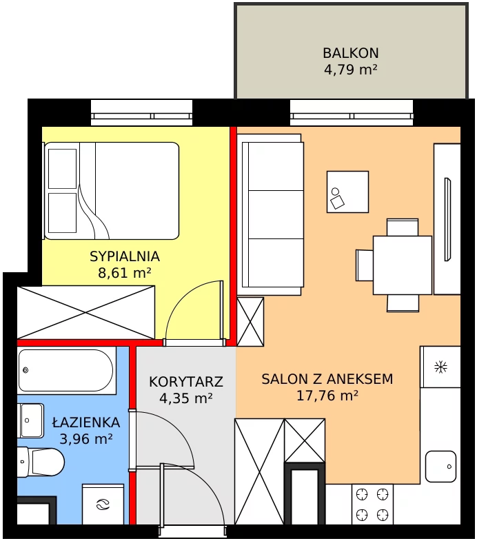 Zalety mieszkania 34.68 m², 84