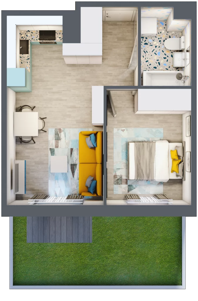 2 pokoje, mieszkanie 36,49 m², parter, oferta nr 7, ul. Powstańców / os. Piastów - Budynek F, Kraków, Mistrzejowice, Osiedle Piastów, ul. Powstańców / os. Piastów