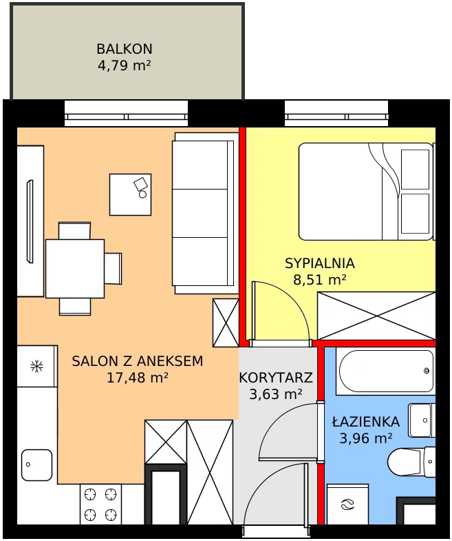 Zalety mieszkania 33.58 m², 47
