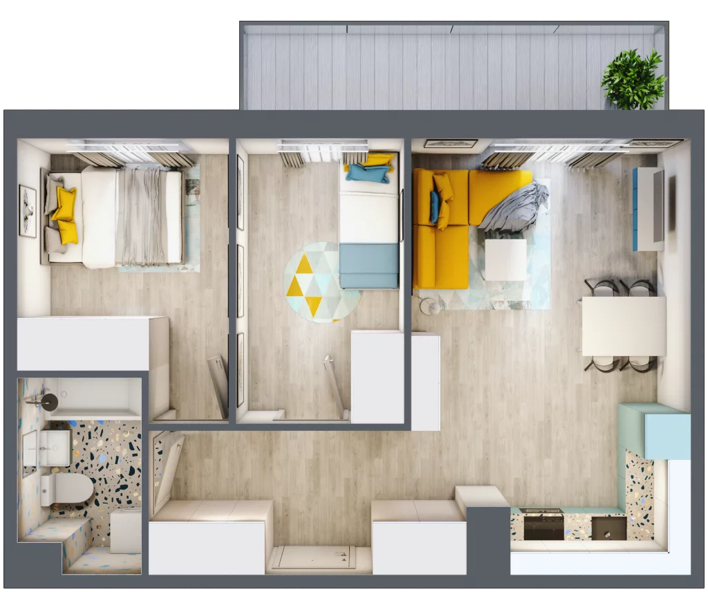 3 pokoje, mieszkanie 49,16 m², piętro 1, oferta nr 13, ul. Powstańców / os. Piastów - Budynek F, Kraków, Mistrzejowice, Osiedle Piastów, ul. Powstańców / os. Piastów