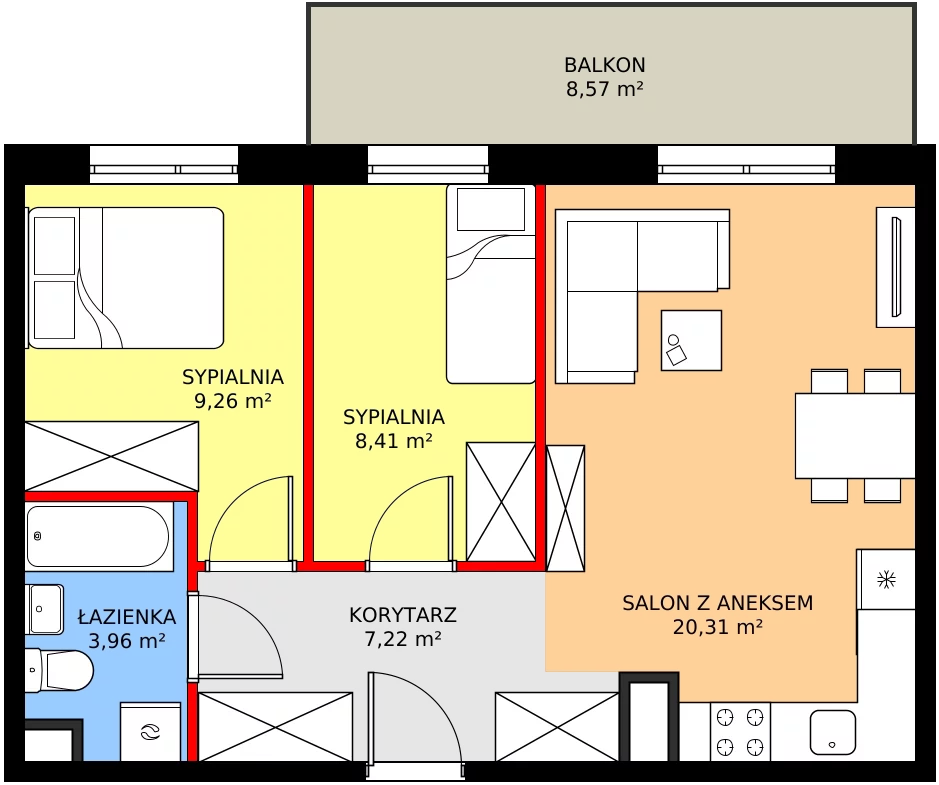 Zalety mieszkania 49.16 m², 85