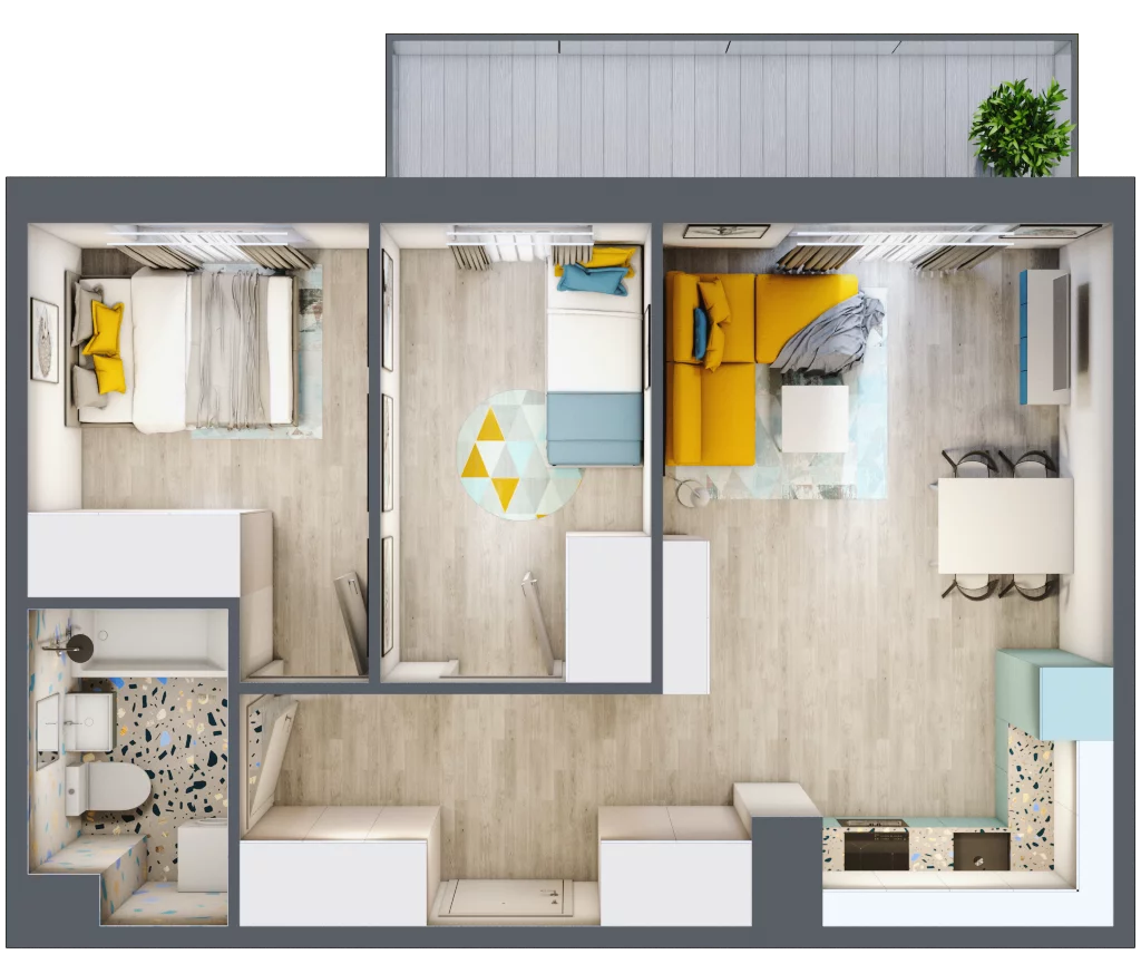 3 pokoje, mieszkanie 49,16 m², piętro 7, oferta nr 85, ul. Powstańców / os. Piastów - Budynek F, Kraków, Mistrzejowice, Osiedle Piastów, ul. Powstańców / os. Piastów