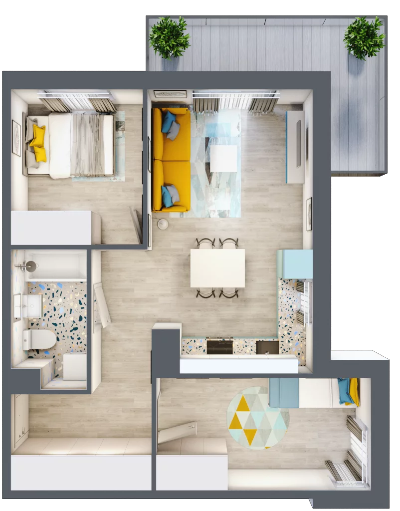 3 pokoje, mieszkanie 51,12 m², parter, oferta nr 2, ul. Powstańców / os. Piastów - Budynek F, Kraków, Mistrzejowice, Osiedle Piastów, ul. Powstańców / os. Piastów