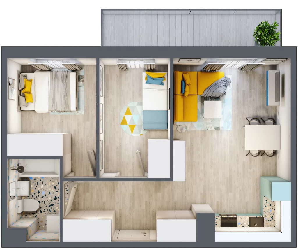 3 pokoje, mieszkanie 48,77 m², parter, oferta nr 1, ul. Powstańców / os. Piastów - Budynek F, Kraków, Mistrzejowice, Osiedle Piastów, ul. Powstańców / os. Piastów