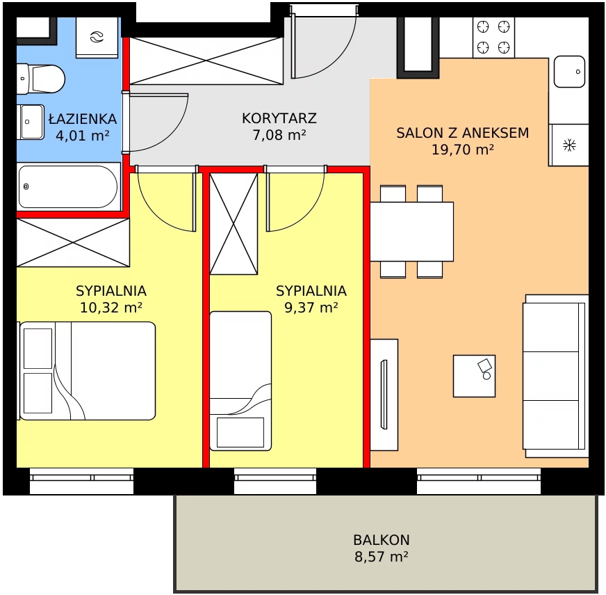 Zalety mieszkania 50.48 m², 65